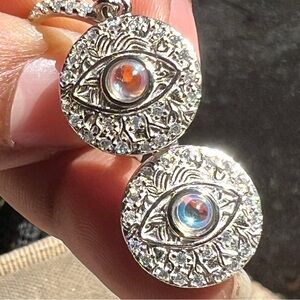 Item 6 - Sterling Silver Evil Eye Design Earrings with Moonstone
